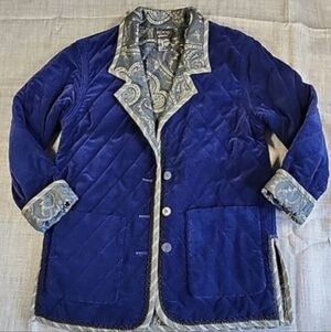 Koos Of Course Womans Reversible Velvet Jacket Size S Black & BluePaisley Print